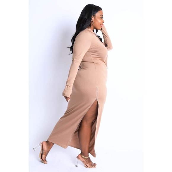 Women's Comfy Terry Hooded Maxi Dress With Side Slit Zipper Plus Size 1X 2X 3X - Picture 12 of 12